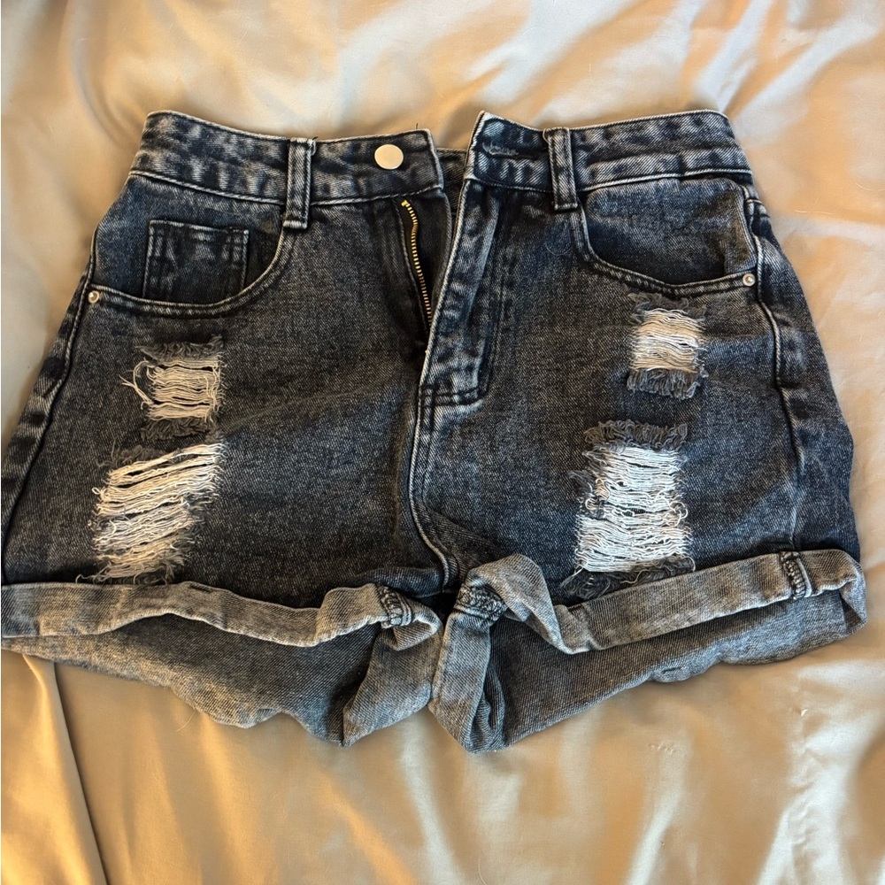 SHEIN Dark Blue Distressed Jean Shorts